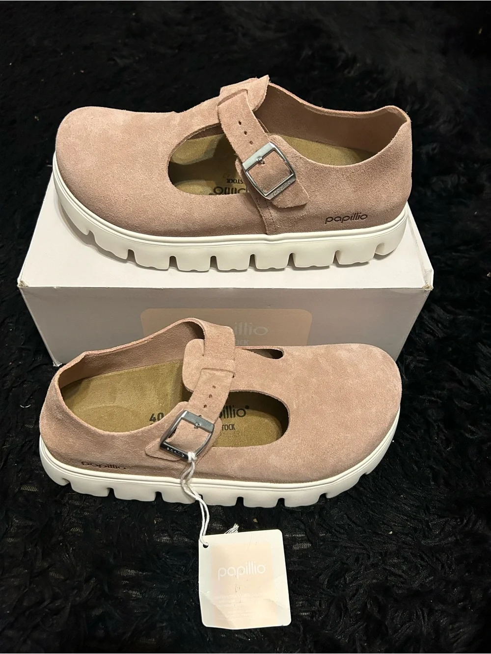 PAPILLIO by BIRKENSTOCK Mary Jane pink leather platform buckle shoes eur 40 new